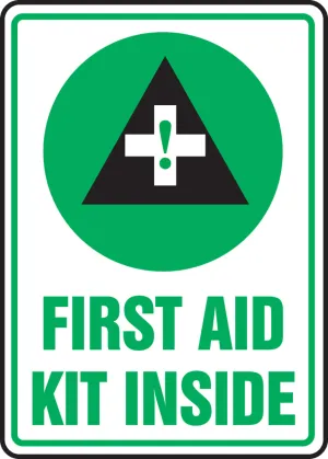 10" X 7" Green, Black And White Plastic Safety Signs "FIRST AID KIT INSIDE"