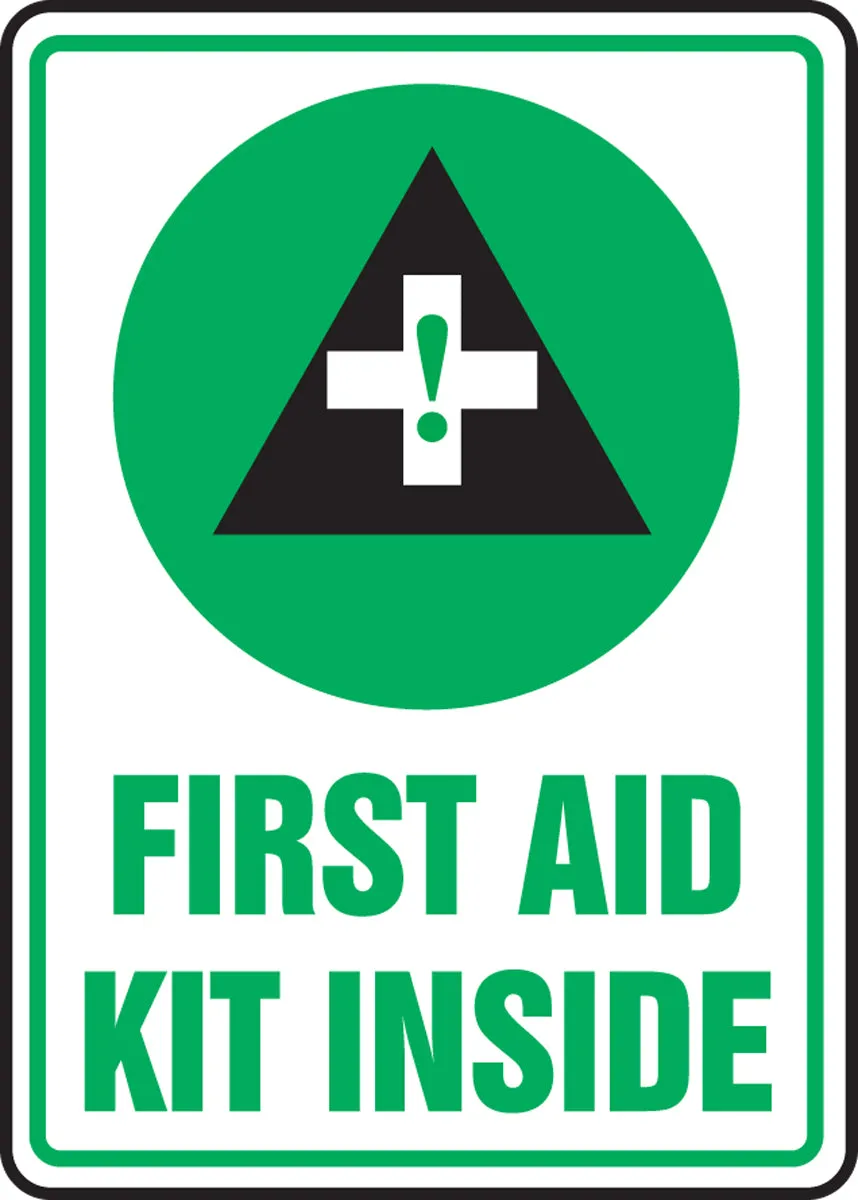 10" X 7" Green, Black And White Plastic Safety Signs "FIRST AID KIT INSIDE"