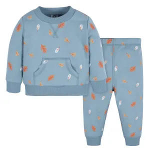 2-Piece Baby & Toddler Boys Blue Leaves Sweatshirt & Pant Set