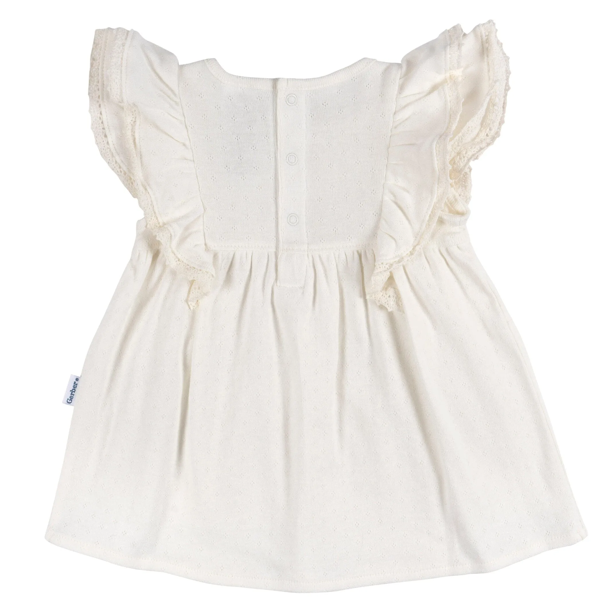 2-Piece Baby Girls Ivory Dress & Diaper Cover Set