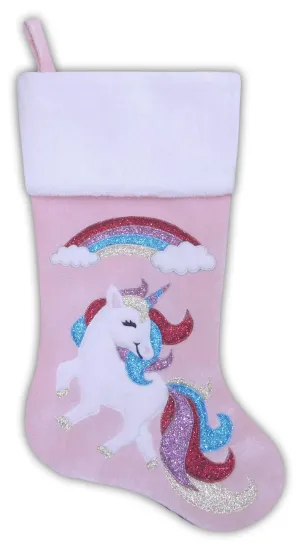 20.5" Pink Unicorn & Rainbow Christmas Stocking