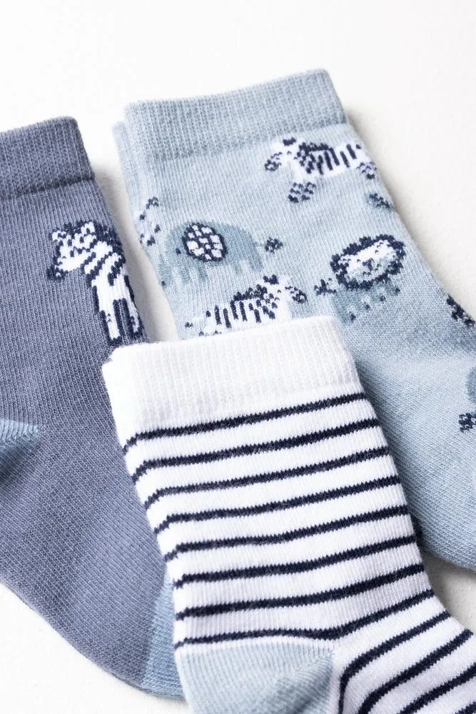 3 Pack Animal Socks Blue