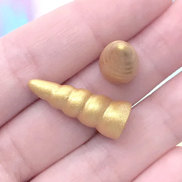 3D Unicorn Horn Cabochons | Alicorn Embellishments | Magical Girl Decoden Supplies (3 pcs / Gold / 9mm x 25mm)