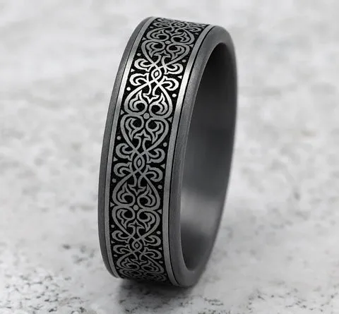 7.5mm Comfort fit Grey and Black Titanium and Tantalum Ottoman Knot Design