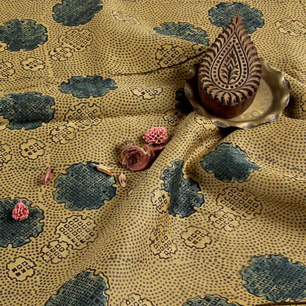 Ajrakh Chanderi Silk Natural Dyed Block Print Fabric