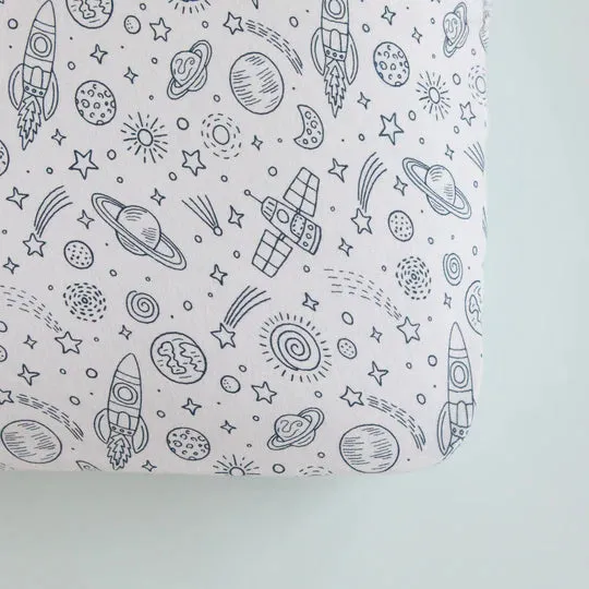 All 4 Ella Organic Fitted Jersey Cot Sheet - Outer Space