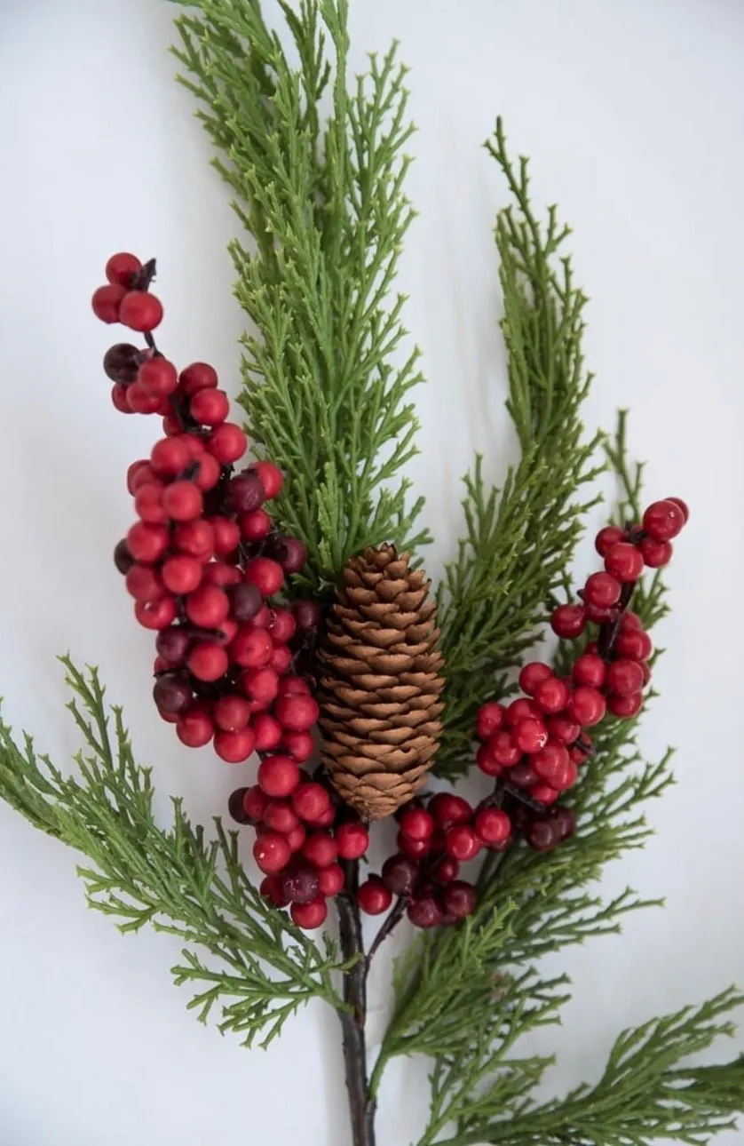 Artificial cedar and red berries branch