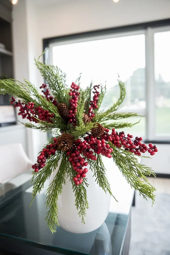 Artificial cedar and red berries branch