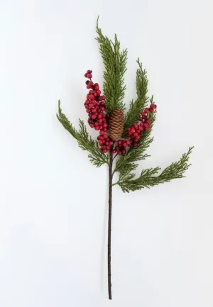 Artificial cedar and red berries branch