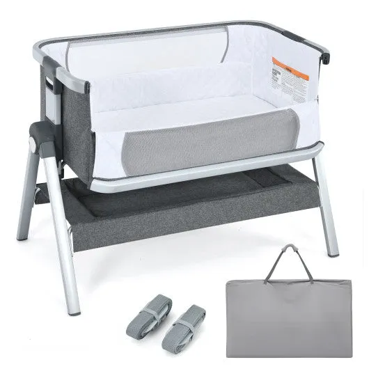 Baby Bassinet Bedside Sleeper With Storage Basket and Wheel for Newborn-Gray