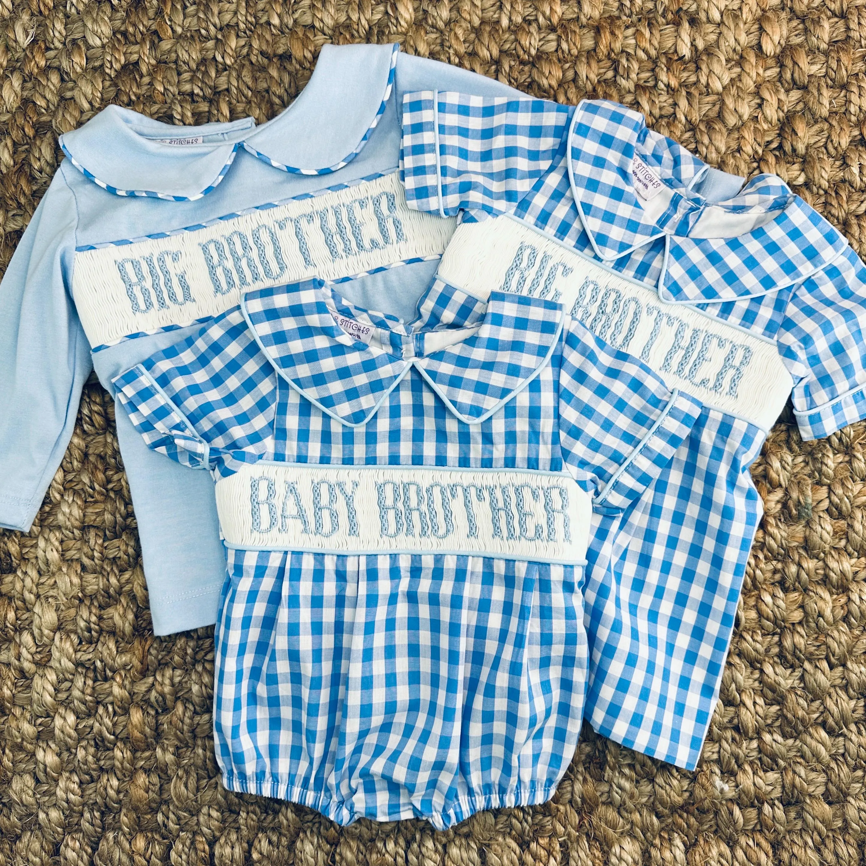 Baby Brother Smocked Bubble in Blue Gingham