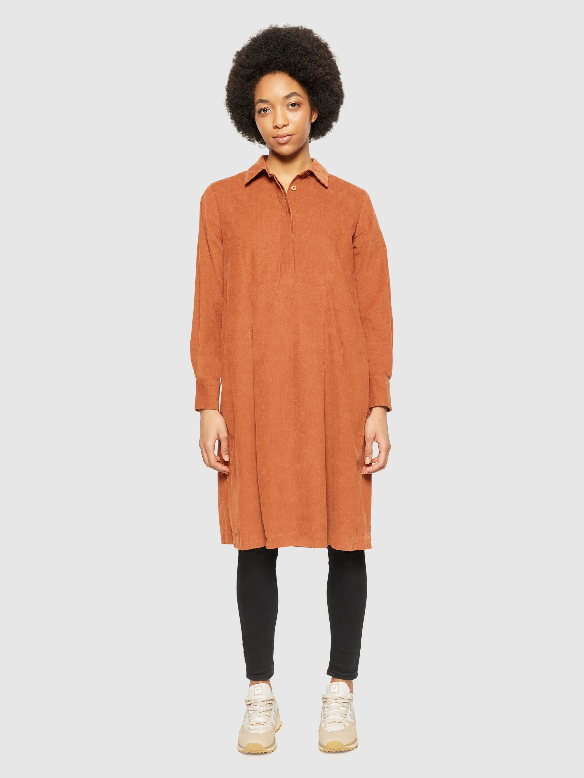 Baby corduroy mid length shirt dress - GOTS/Vegan - Mocha Bisque