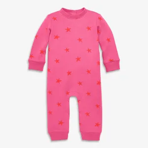 Baby cozy fleece sweatshirt romper in mini stars