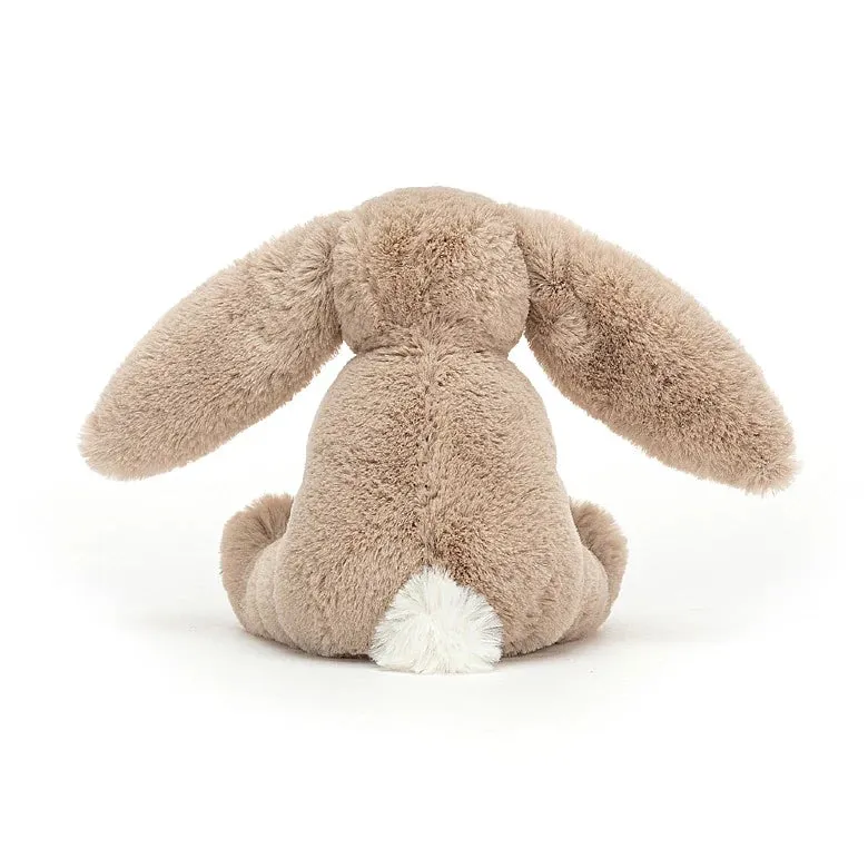 BASHFUL BEIGE BUNNY WOODEN RING RATTLE