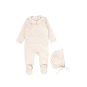 Bebe Jolee Beige Small Leaf Printed Footie With Bonnet