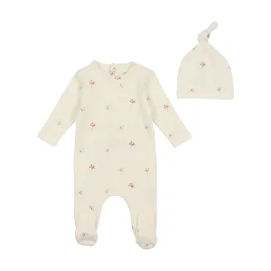 Bee & Dee Ivory with Pink Little Buds Footie   Hat