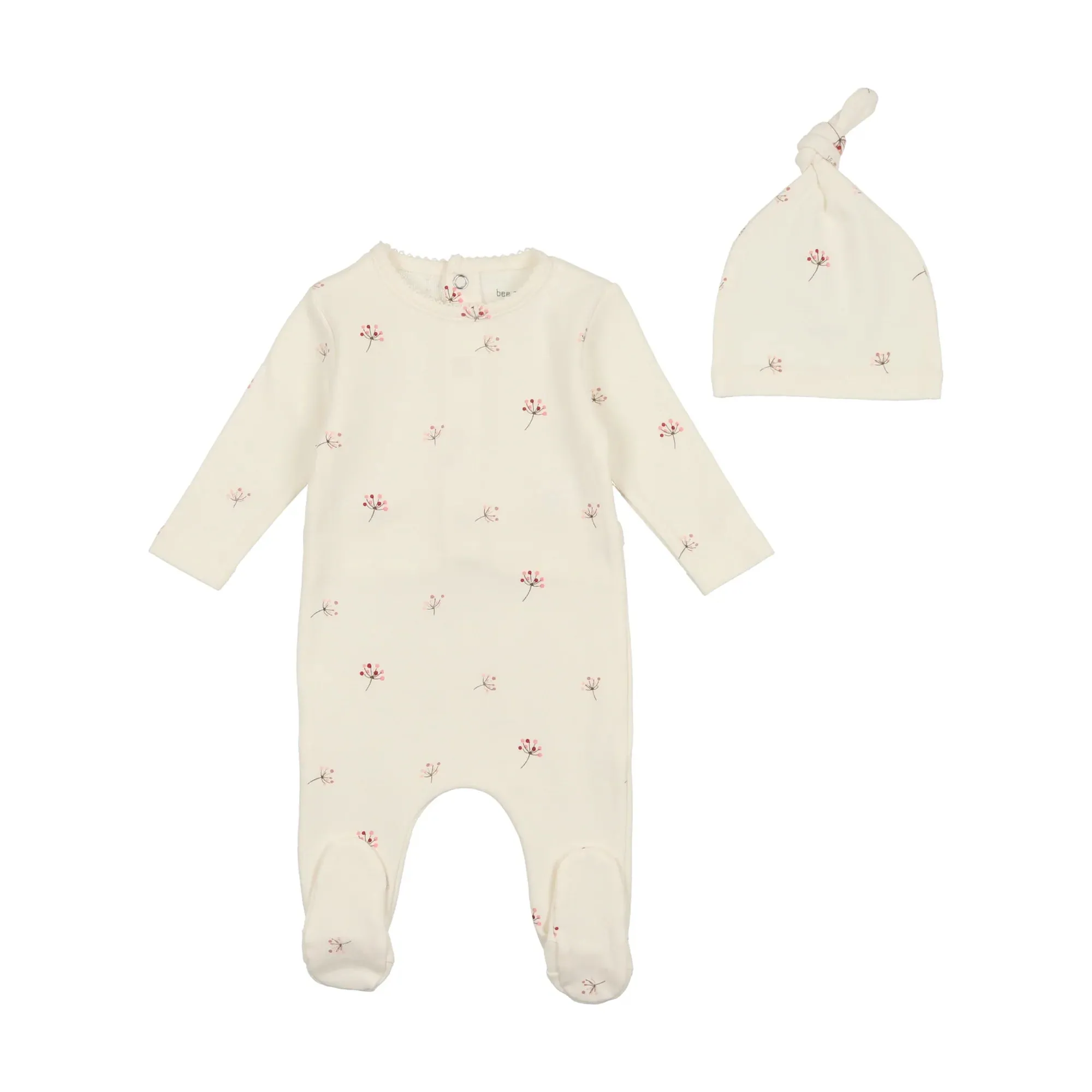 Bee & Dee Ivory with Pink Little Buds Footie   Hat