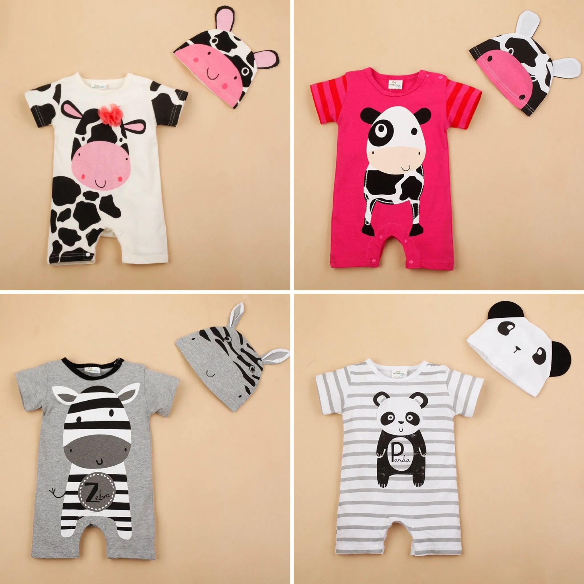 Boys And Girls Character 2 Pcs Rompers   Hat