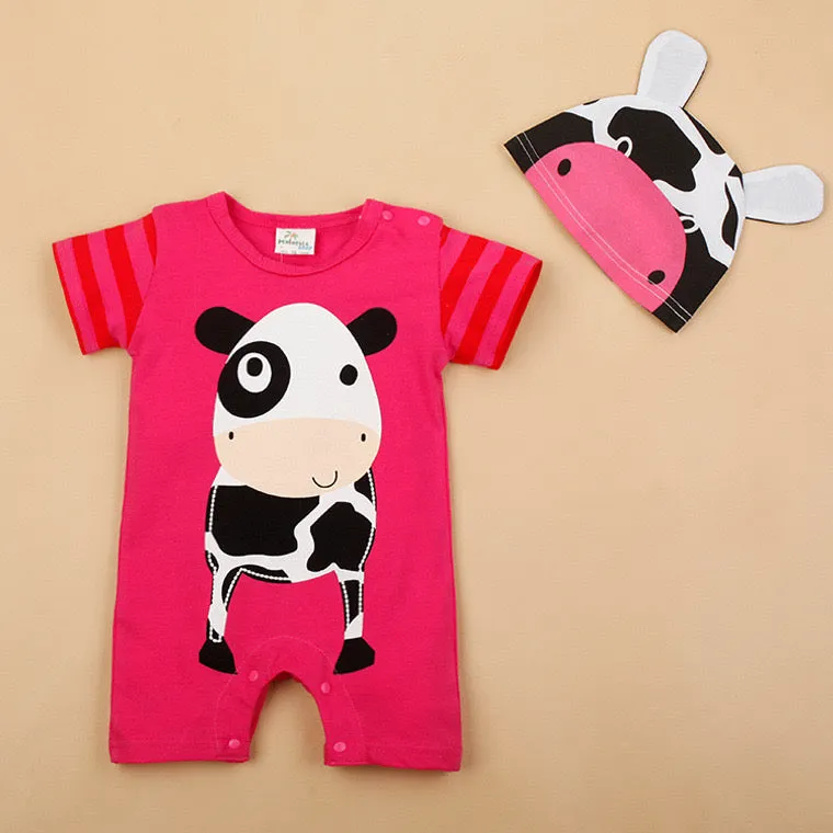 Boys And Girls Character 2 Pcs Rompers   Hat