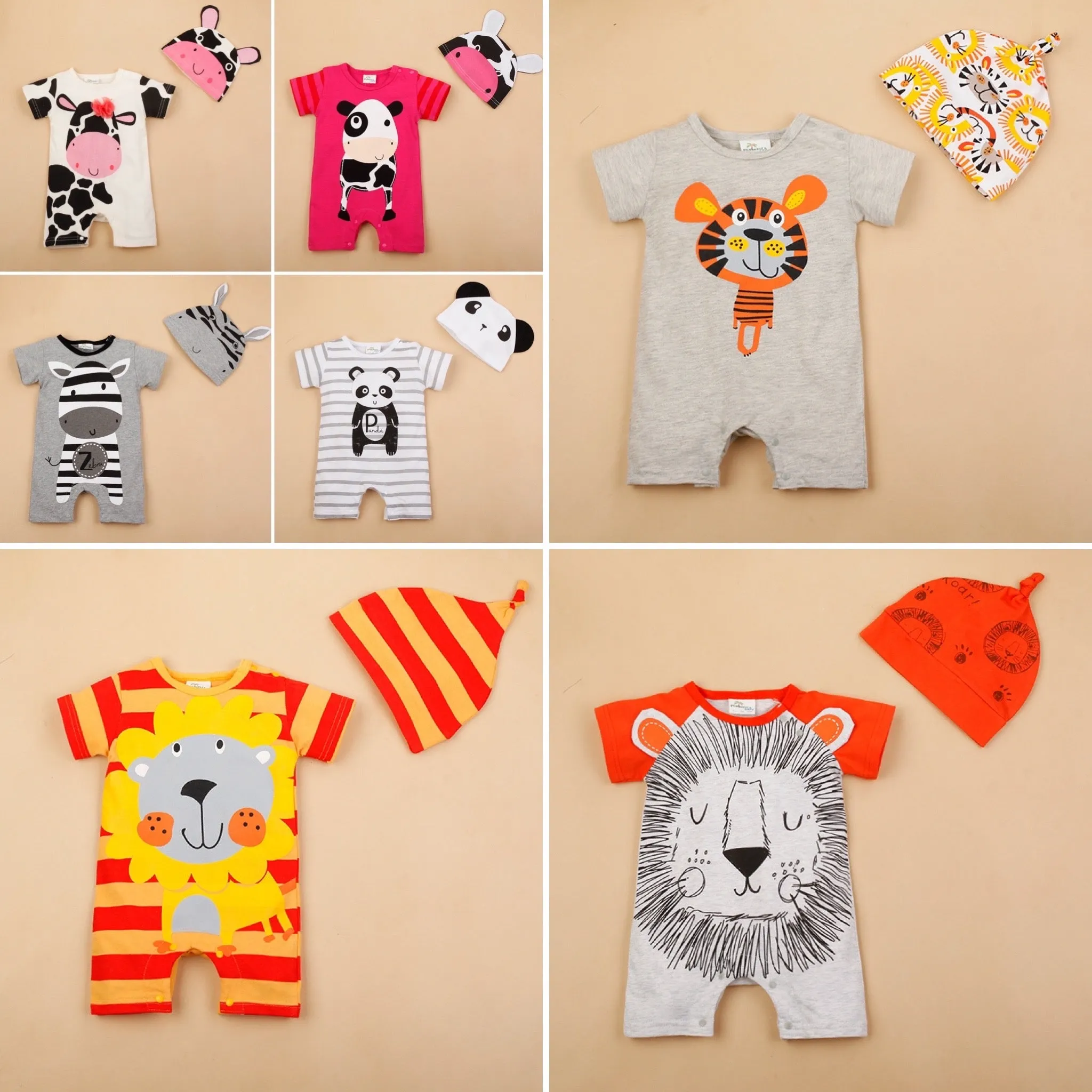 Boys And Girls Character 2 Pcs Rompers   Hat