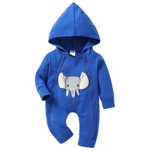 Boys And Girls Elephant Print Hooded Rompers