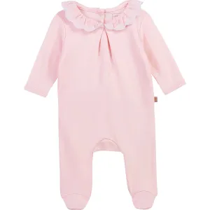 Carrement Beau Baby Pink Back Snap Footie with Ruffle Collar