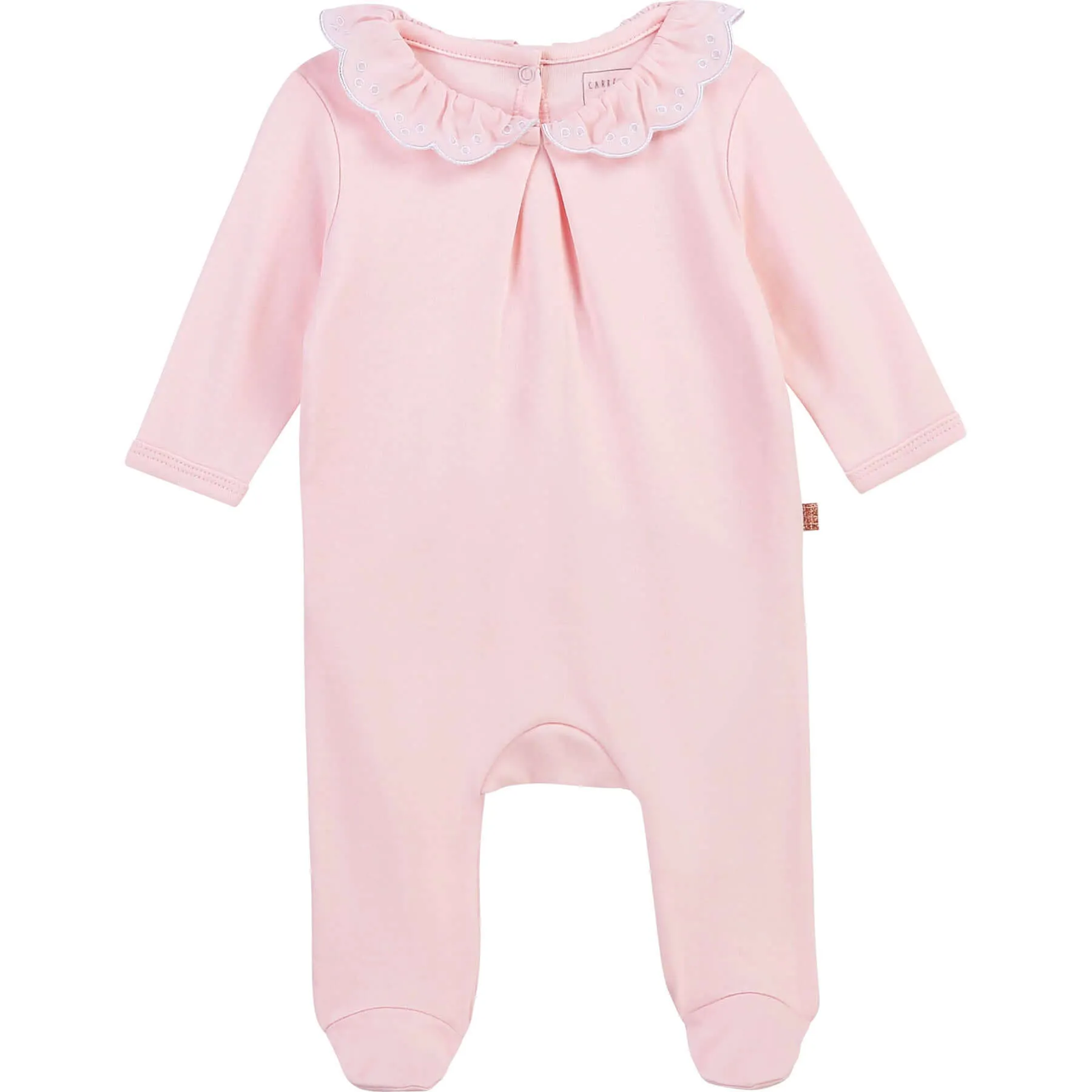 Carrement Beau Baby Pink Back Snap Footie with Ruffle Collar