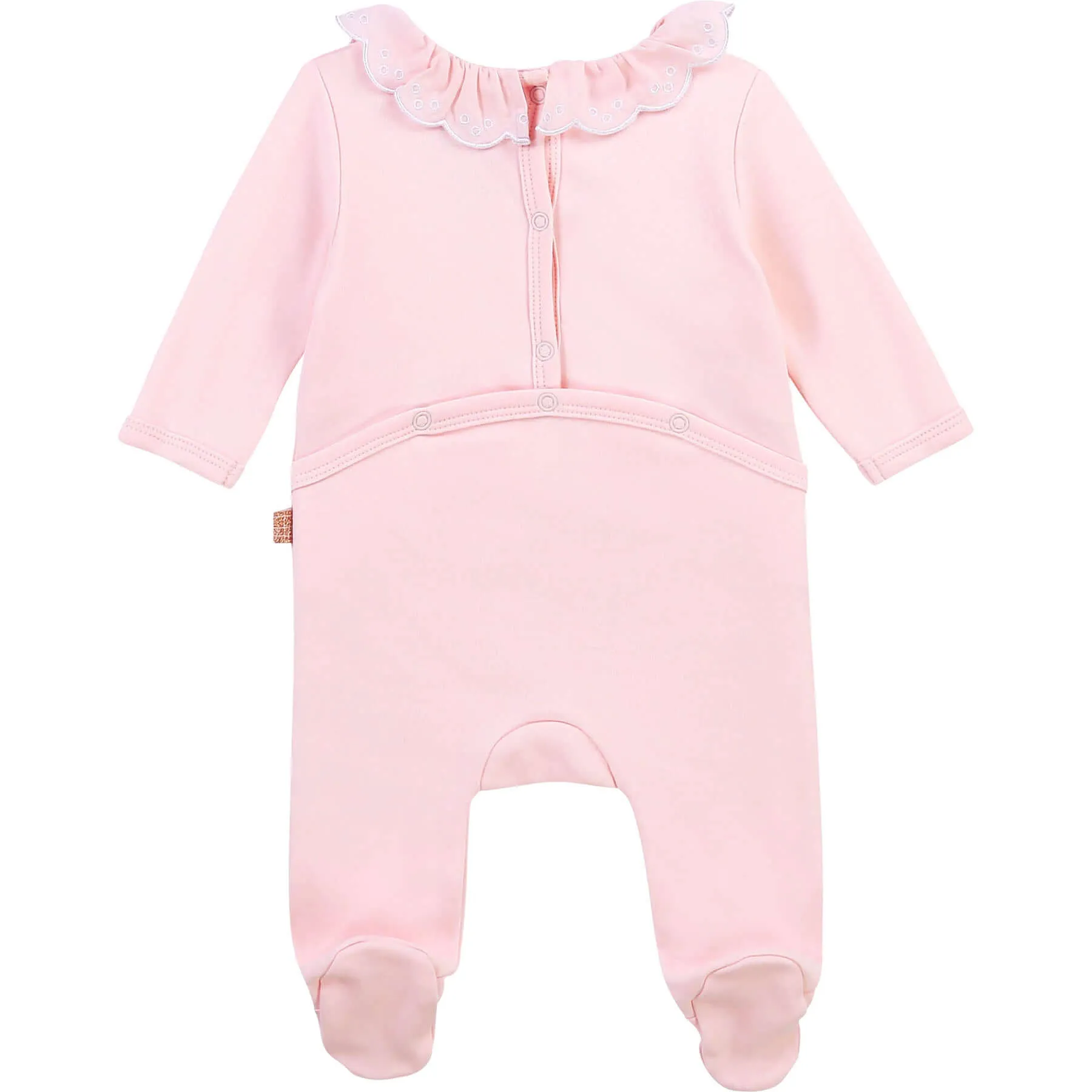 Carrement Beau Baby Pink Back Snap Footie with Ruffle Collar