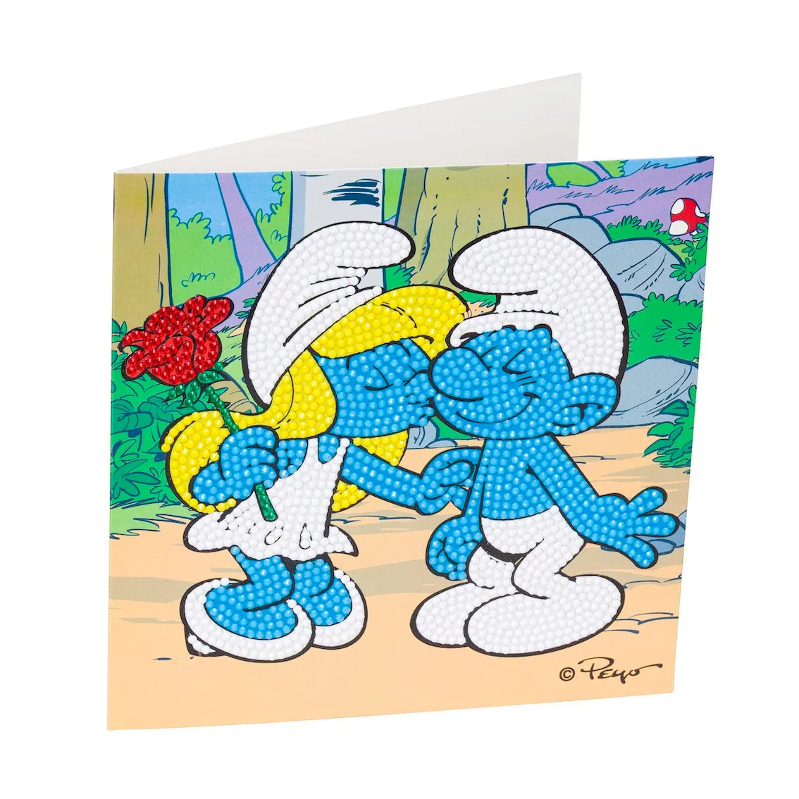 CCK-SMRF504: Smurfette Kiss 18x18cm Crystal Art Card