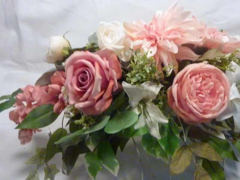 Cemetery flowers in Dusty Pink and white, Grave site spray