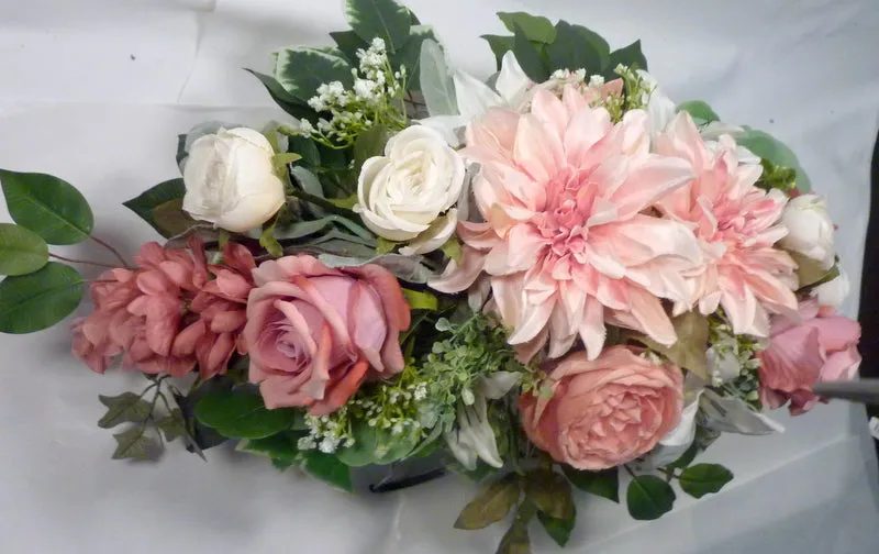 Cemetery flowers in Dusty Pink and white, Grave site spray