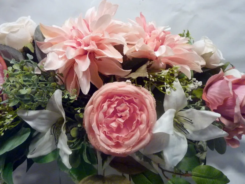 Cemetery flowers in Dusty Pink and white, Grave site spray