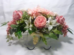 Cemetery flowers in Dusty Pink and white, Grave site spray