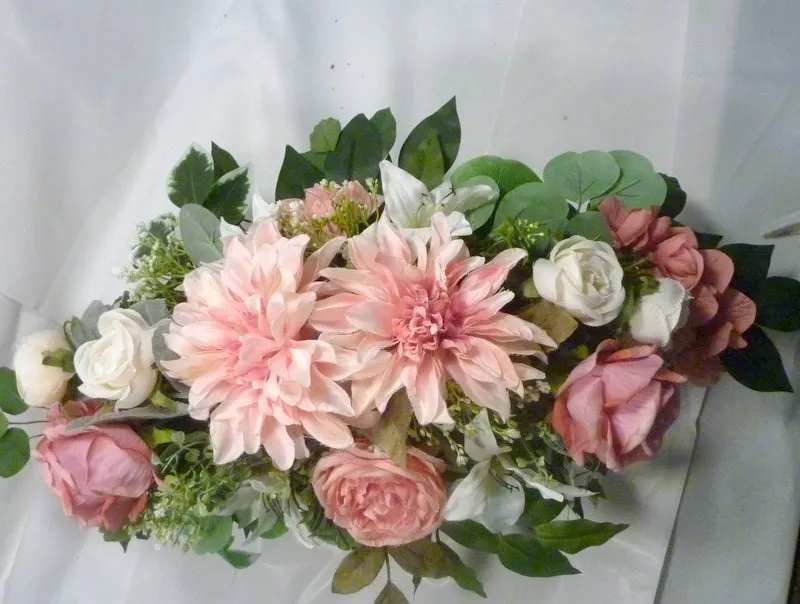 Cemetery flowers in Dusty Pink and white, Grave site spray