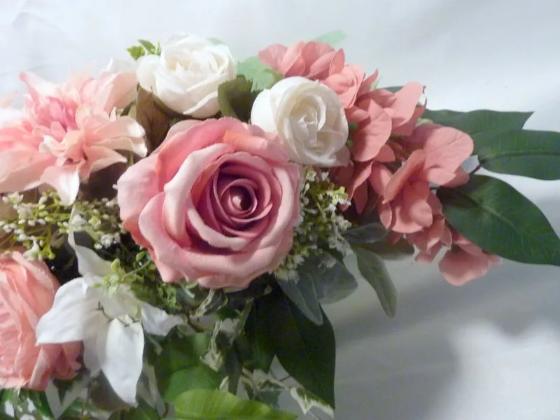 Cemetery flowers in Dusty Pink and white, Grave site spray