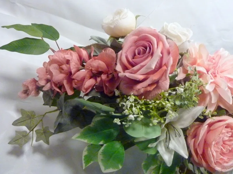 Cemetery flowers in Dusty Pink and white, Grave site spray