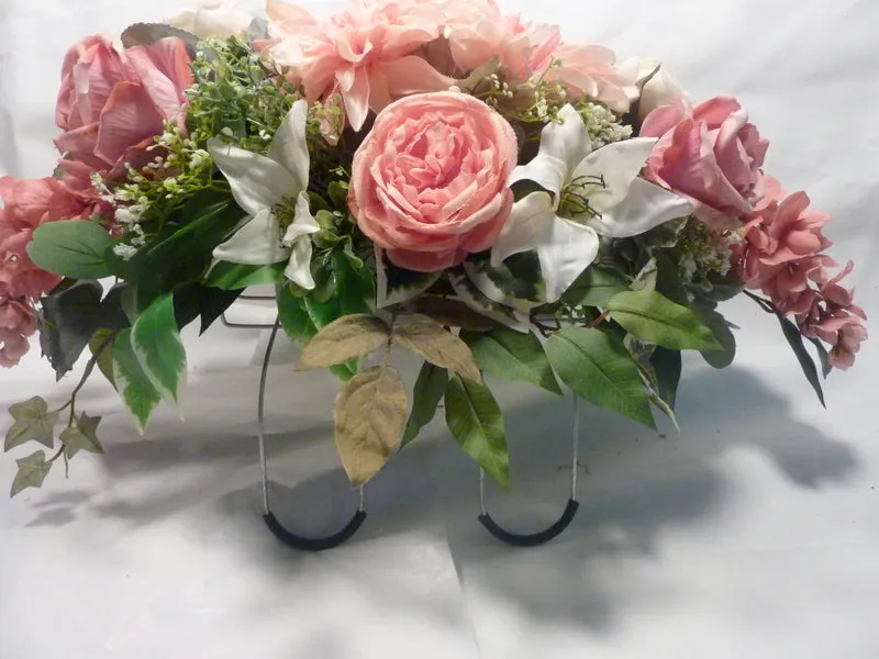 Cemetery flowers in Dusty Pink and white, Grave site spray