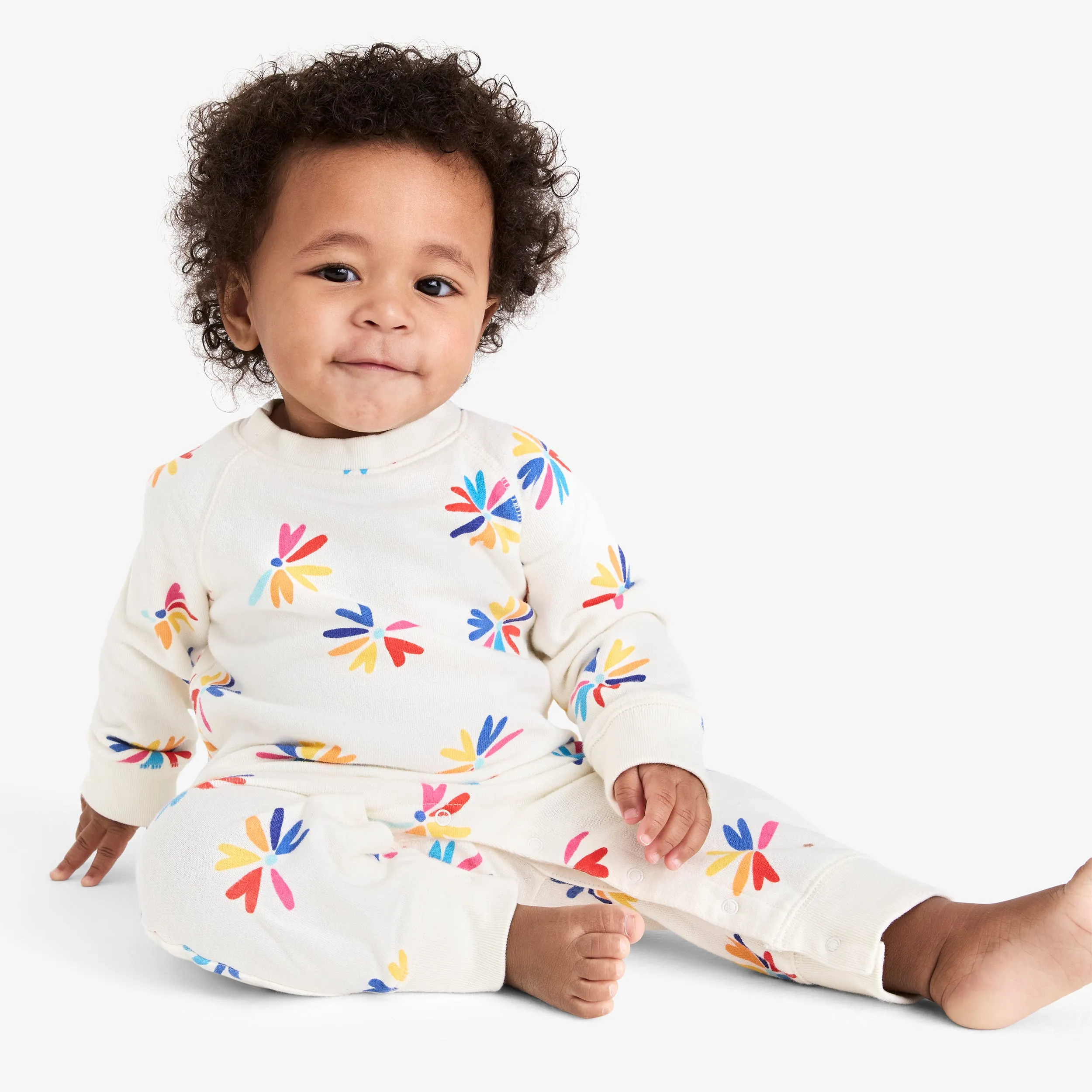 Clearance baby sweatshirt romper in bright blooms