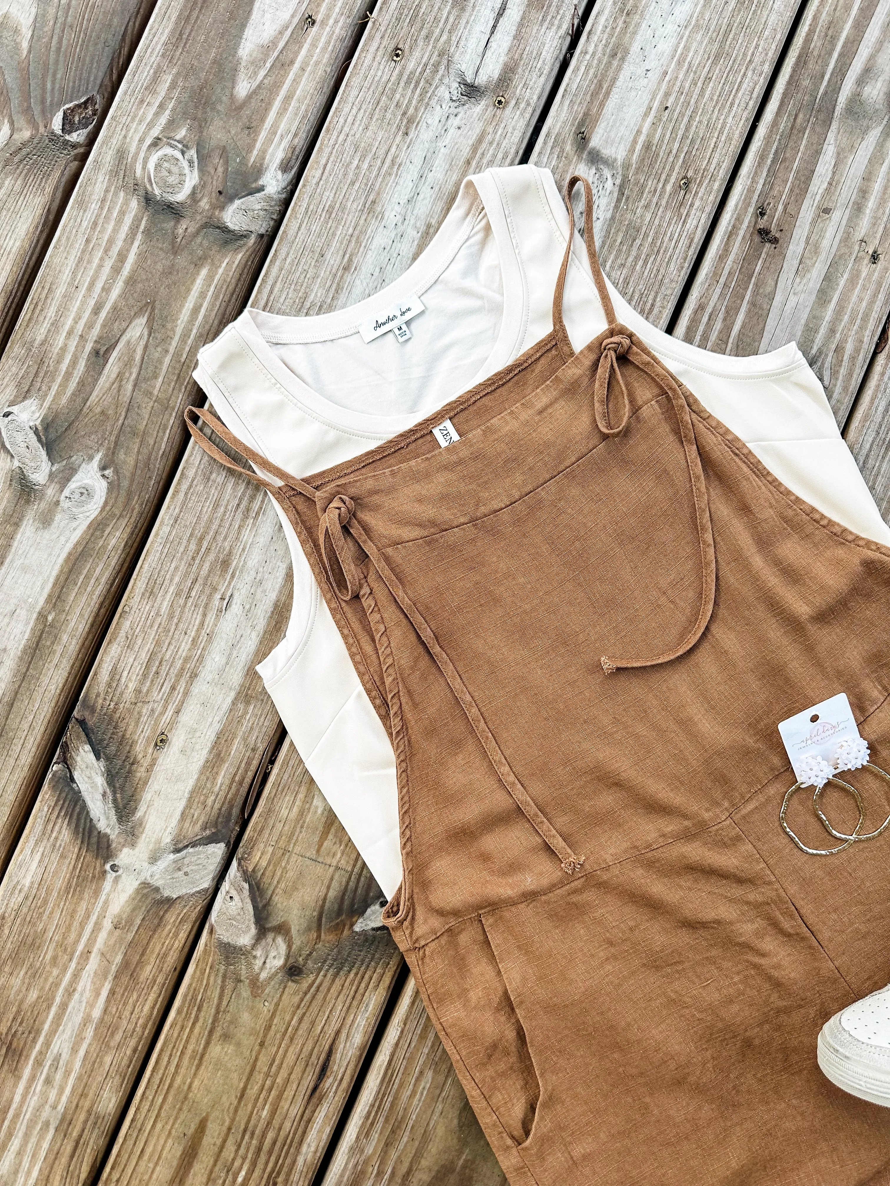 Dani Washed Linen Romper- Camel