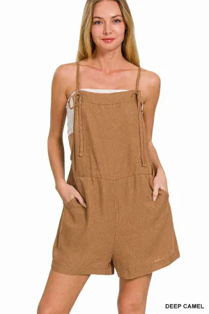 Dani Washed Linen Romper- Camel