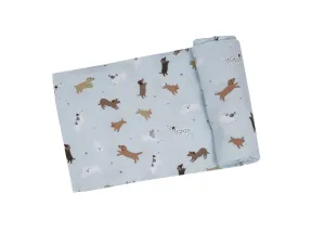 Doggies Blue Swaddle Blanket