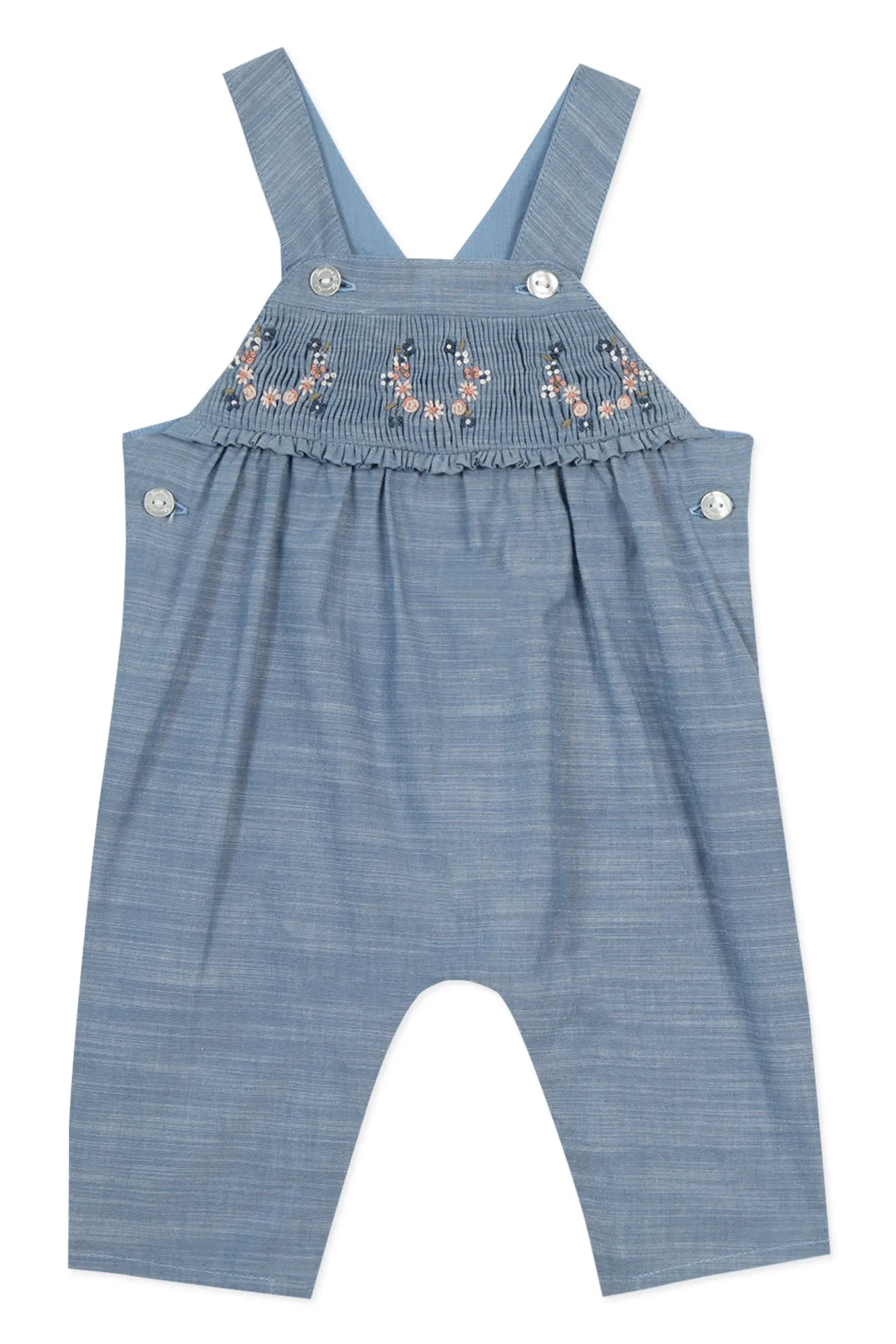 Dungarees - Blue Embroidery Flowery