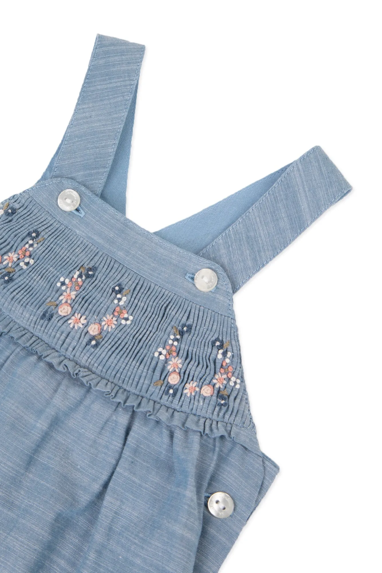 Dungarees - Blue Embroidery Flowery