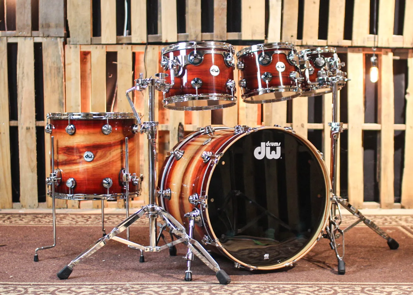 DW Collector's Cherry Spruce Red Burst over Horizontal Padauk Drum Set - 22,8,10,12,16 - SO#1343760