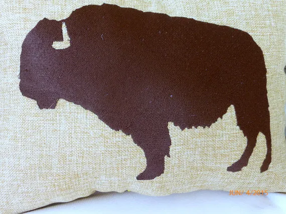 Embroidered Buffalo pillow, Bison pillow, Wildlife pillows