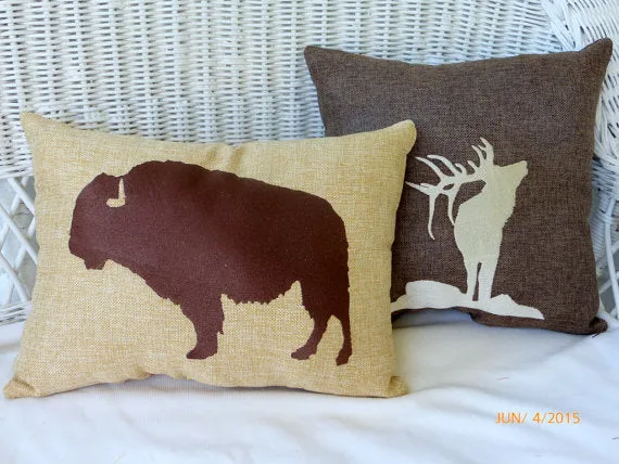 Embroidered Buffalo pillow, Bison pillow, Wildlife pillows