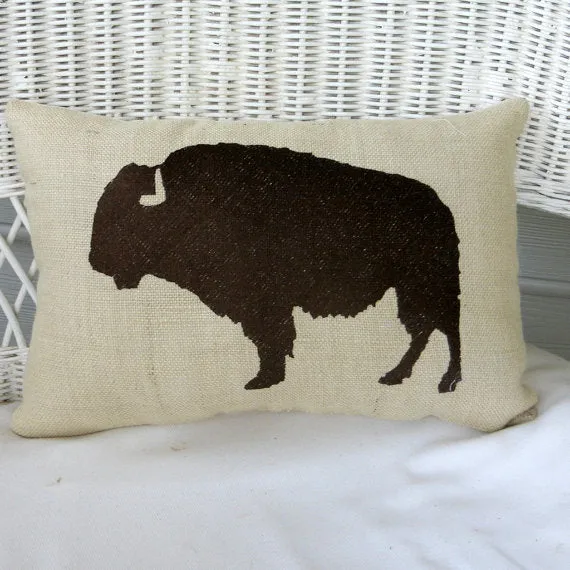 Embroidered Buffalo pillow, Bison pillow, Wildlife pillows