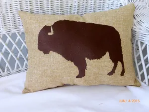 Embroidered Buffalo pillow, Bison pillow, Wildlife pillows