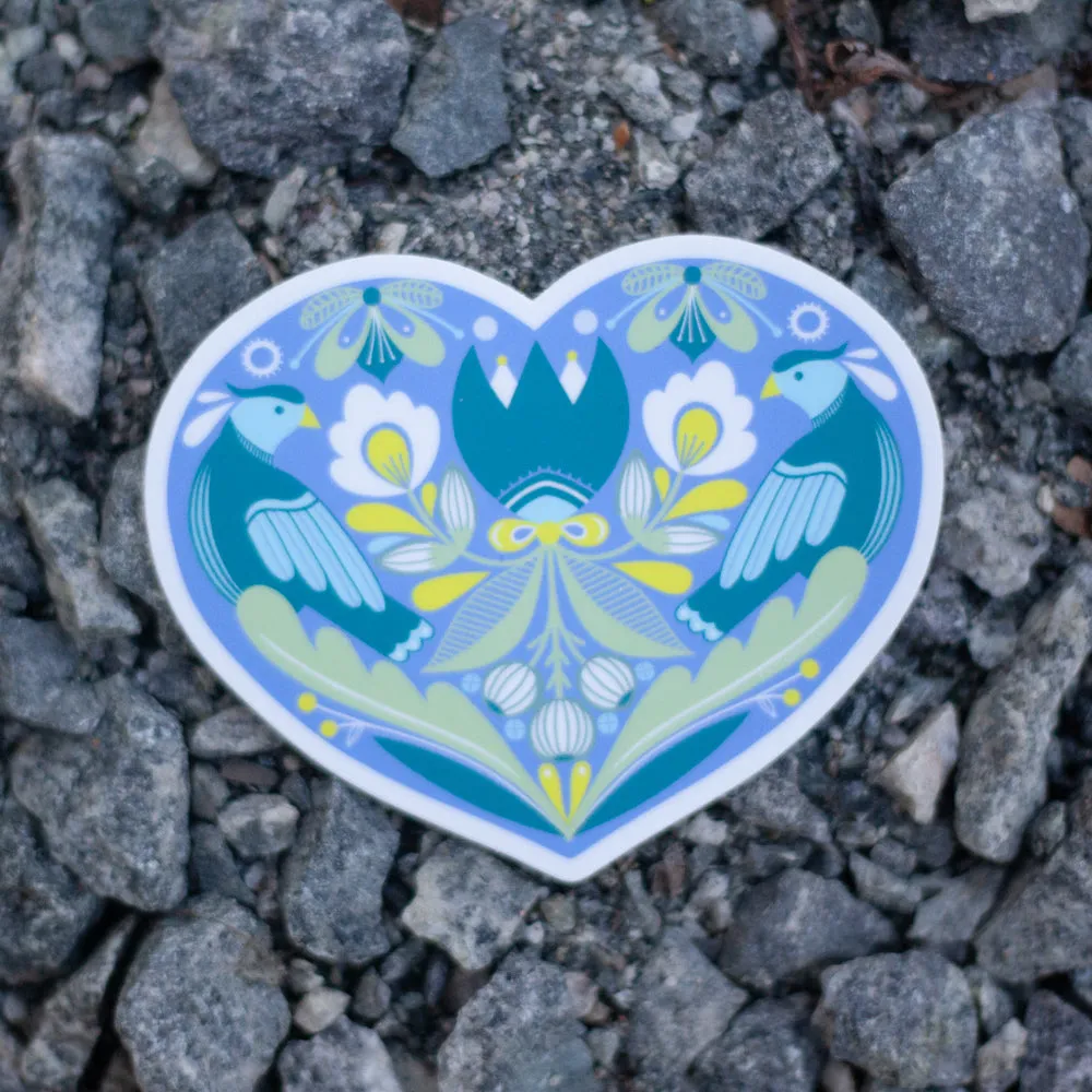 floral folk art heart sticker, PA Dutch Fraktur heart, colorful heart sticker