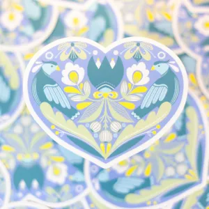 floral folk art heart sticker, PA Dutch Fraktur heart, colorful heart sticker